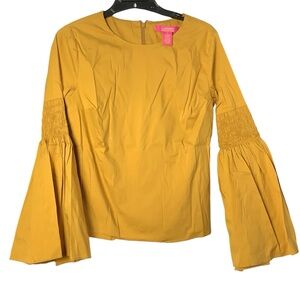 Small Catherine Malandrino Bohemian Long Bell Sleeve Mustard Gold Lined Shirt
